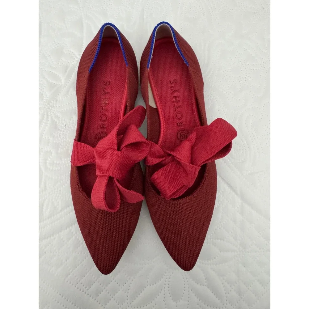 Rothy's Bow Tie Mary Jane Pointed Toe Flats Shoes Red Size 8.5